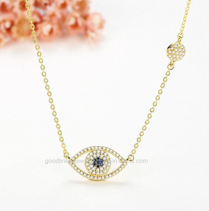 Fashion Jewelry 925 Silver Devil Eyes Gold Plated Necklace (N12131)
