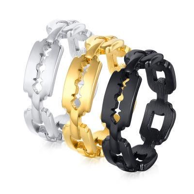 Stainless Steel Blade Chain Ring Gold/Black/Steel Men&prime;s and Women&prime;s Cast Index Ring