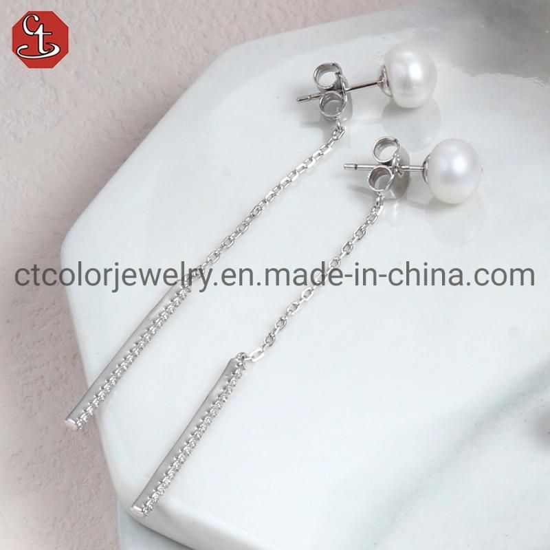 Wholesale 925 Silver Design Women Fashion Jewelry Accessories Pearl Tassel Bead Drop Earrings