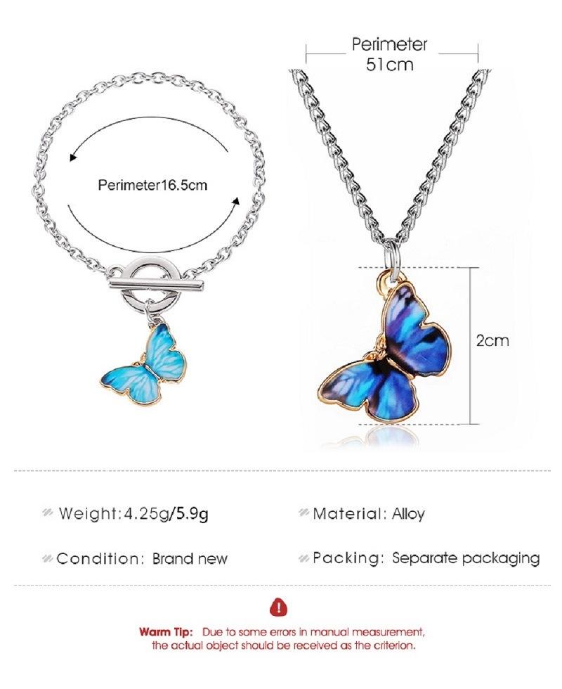 Wholesale New Gradient Butterfly Necklace Color Couple Clavicle Chain Butterfly Bracelet Blue Forever Pendant Necklace Set Jewelry Women
