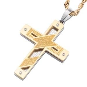 Gold Plated Stainless Steel Two-Tone Stitching Cross Rope Necklace