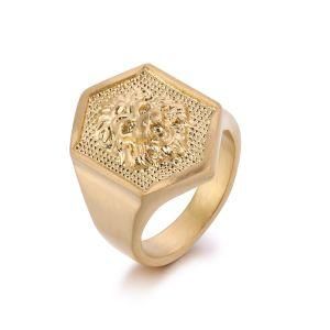 Custom Logo Stainless Steel Lion Head Face Signet Ring