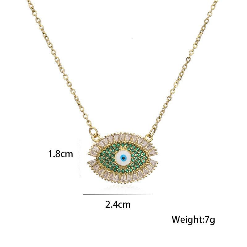 Vintage Copper Microset Copper Plated 18K Gold Zirconium Eye Pendant Necklace