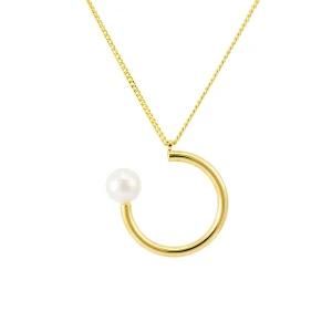 Womens Gold Plated Dainty Minimalist Glass Pearl Pendant Fashion Necklace
