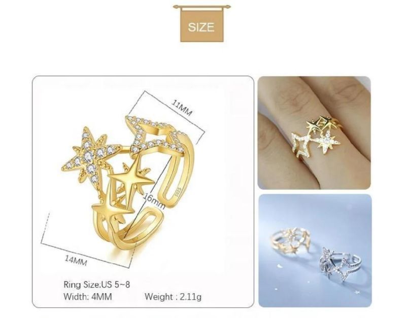 Fashion Accessories with Zircon Adjustable Ring Real 925 Sterling Silver Ring for Women Fashion Trendy Wedding Jewelry