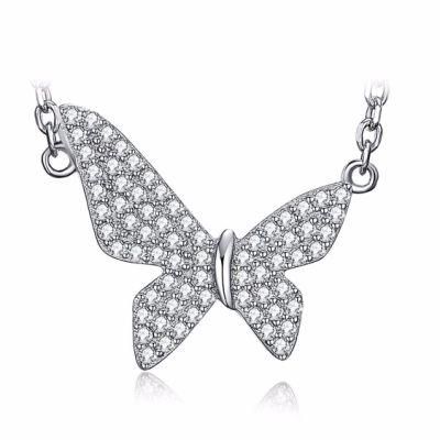 Fashion Jewelry 925 Sterling Silver Cubic Zirconia Butterfly Pendant Necklace for Women Wholesale