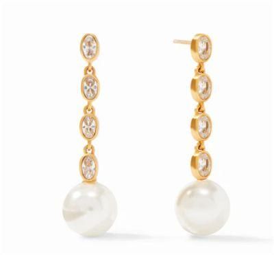 Long Drop Marquise CZ Stone with Pearl Statement Earrings