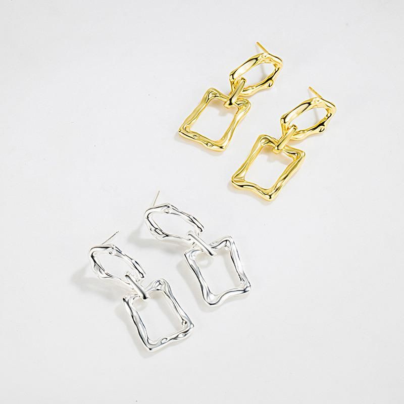 Geometric Jewelry Gold Plated Sterling Silver Women Pendant Hoop Earring