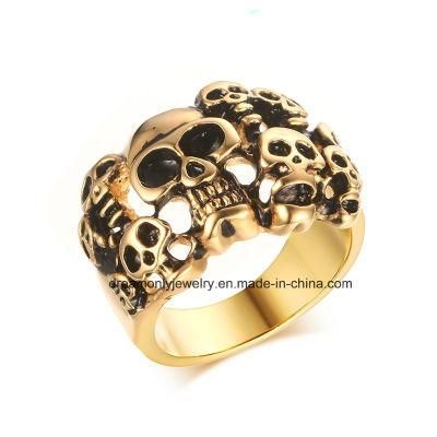 18k Gold Plated Men&prime;s Skull Ring Steel Ring Jewelry