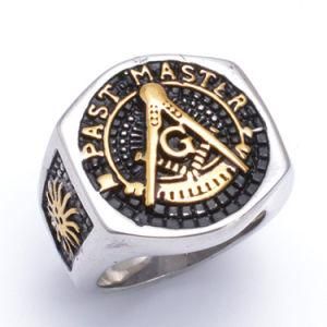 Stainless Steel Mens Masonic Retro Black Freemason Mason Signet Ring