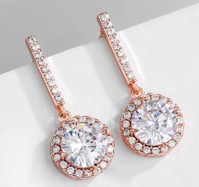 Rose Gold Round CZ Earring Jewelry, Bridal CZ Earring Jewelry, Wedding CZ Earring