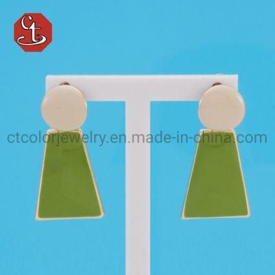 Fashion Jewelry Green Studs Enamel 925 Silver Earring Jewelry