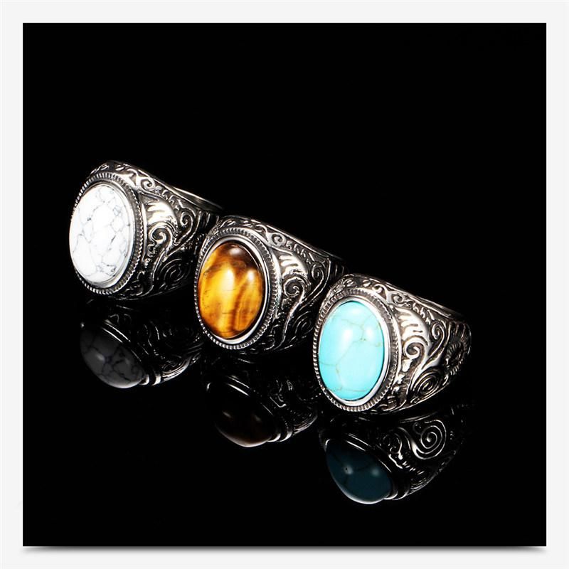 Wholesale Retro Jewelry Stone Rings Men Inlaid Turquoise Onyx Ring Men Domineering Titanium Steel Ring
