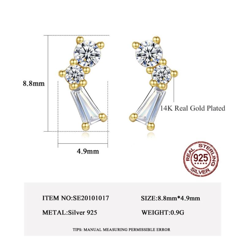 Men′ S Sterling Silver Jewelry 14 K Gold Plated Diamond Stud Earrings