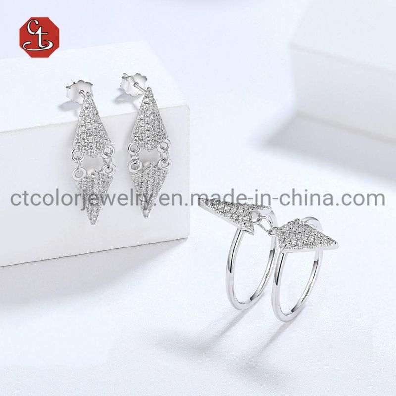 925 Sterling Silver Jewelry Arrow Dangle Fashion Earring with CZ Set