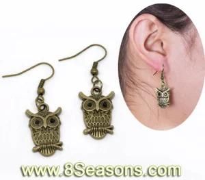 Vintage Antique Bronze Owl Dangle Earrings 4.3cm (B13292)