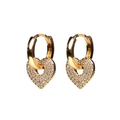 Jewelry Trendy Women Friend Gift CZ Crystal Heart Drop Earring Cubic Zircon Circle Hoop Earrings