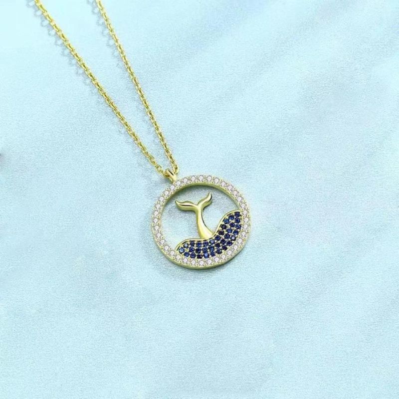 925 Sterling Silver Jewellery 18K Gold Plated Mermaid Tail Pendant Necklace Simple Delicate Girl Style Wholesale Jewelry