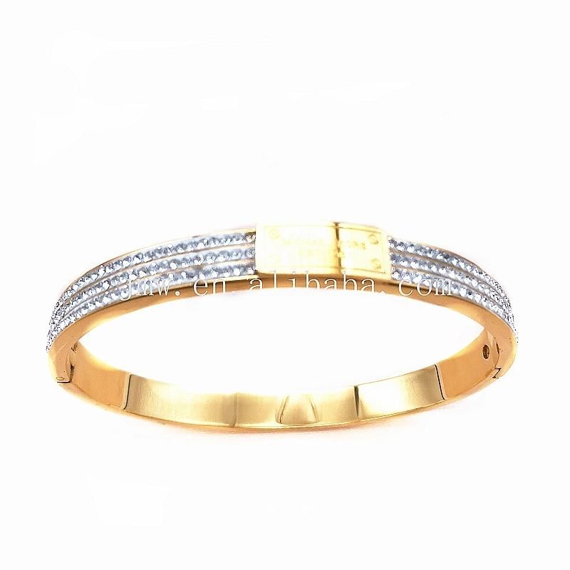 Gold Plated Stainless Steel Bracelet with Cubic Zirconia Bracelet