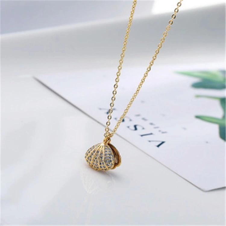 EUR-American Shell Shape 18K Gold CZ Choker Necklace