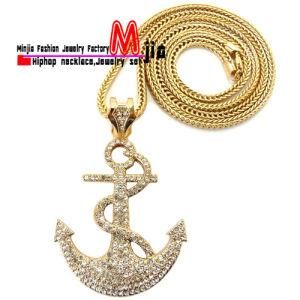 New Iced out Pave Anchor Pendant 3mm/36&quot; Franco Chain Hip Hop Necklace (MP821)