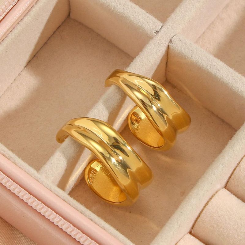 Factory Customized Fashion Cold Wind Earrings Accessories Light Luxury Stainless Steel 18K Gold Plated Irregular Wave Earrings