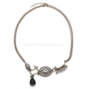 Multilayer Zinc Alloy Choker Necklaces Crystal Pendant Rhinestone Geometric Necklace Jewelry