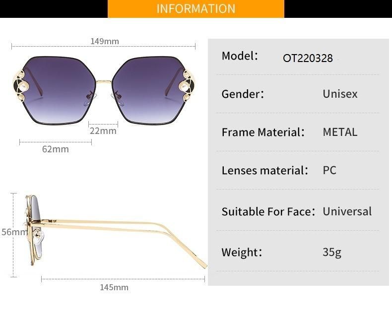2022 New Metal Irregular Pearl Ladies Sunglasses UV 400 Sunglasses