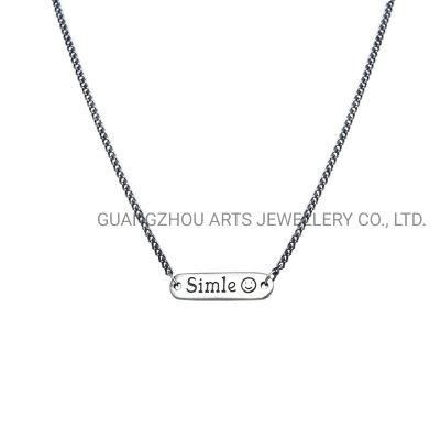 925 Sterling Silver Carved &quot;Smile&quot; Geometric Pendant Customize Necklace