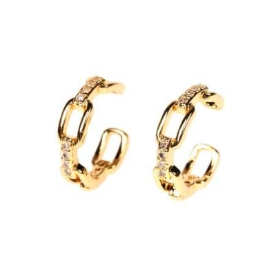 Custom New Design Wholesale Fancy Luxury C Shape Rhinestone Clip Earrings for Women