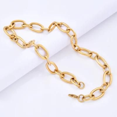 Old Golden Color Plated Thick Wire Oval Linked Stainless Steel Chain Necklace for Jewellery Set