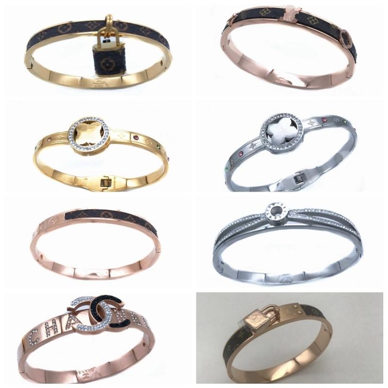 Stainless Steel / 18K Gold Plated Fashion Metal Black PU Leather Bracelets for Men and Women