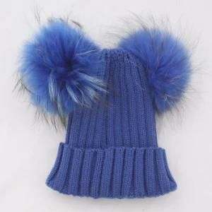 Knitted Fur Pompom Bobble Hat/Fur Ball Beanie Hats