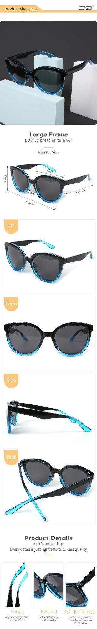 Custom Bright Black Sunglasses Black and Blue Sun Glasses Manufacturer Fashion Sunglasses