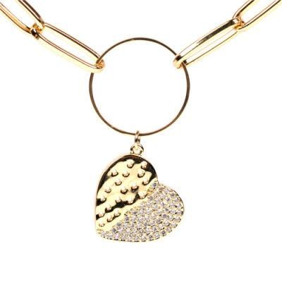 Micro Pave Rhinestone Pendant Charm Dainty Bling Copper Gold Heart Necklace