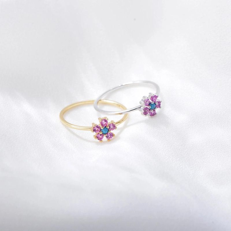 Colorful Turquoise Flower 925 Sterling Silver Ring