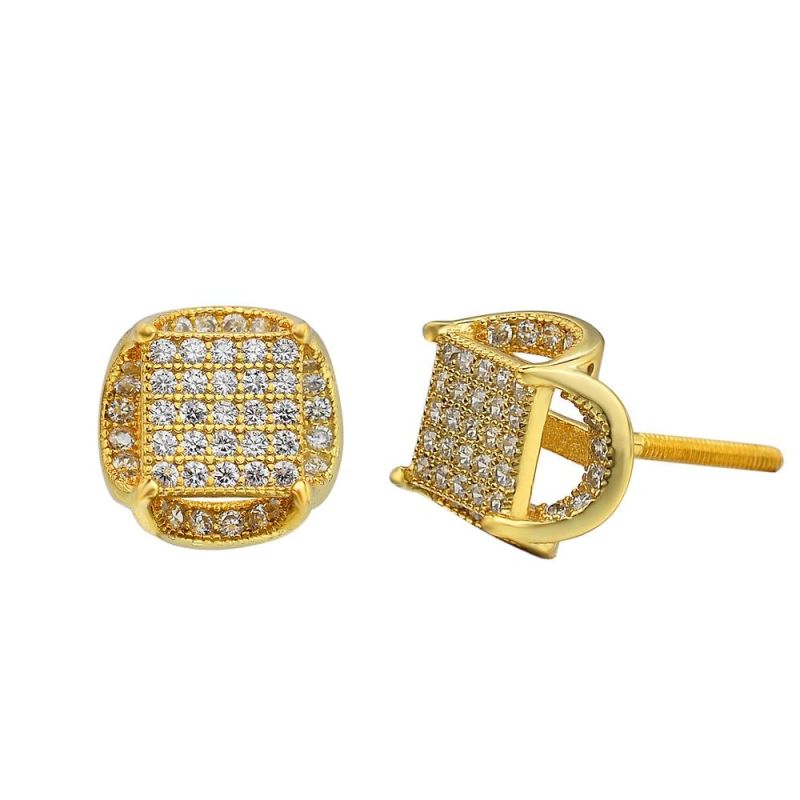 Hip Hop 925 Silver Inlaid Zircon Square Earrings