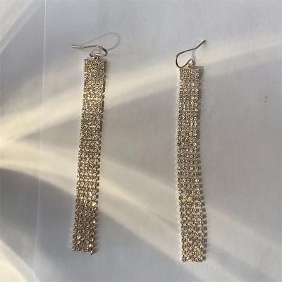 Fashion Jewelry Crystal Cupchain in Rose Gold Plated 5 Rows Dangling Cupchain Drop Tassels Fishhook Earrings