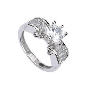 Charming White Diamond Stone Round Sterling Silver Jewelry Woman Ring