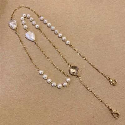 Modern Decoration Heart Shape Pearl Glasses Chains Gold Eye Glass Hoders for Women