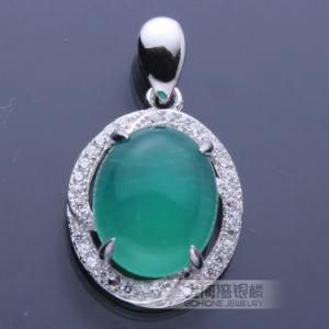 Hot Selling Oval Shaped 925 Sterling Silver Jade Stone Pendant