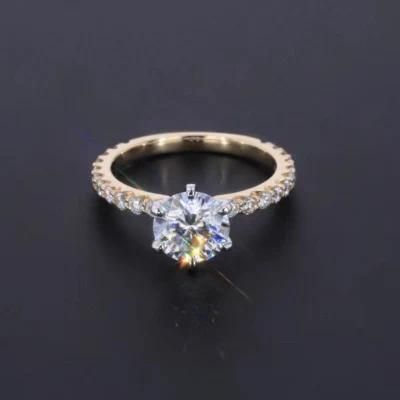 14K Yellow Plated and White Gold Moissanite Rings 8mm Moissanite and Side Lab Grown Diamond Ring