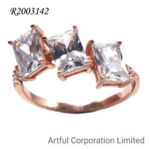 Three Rectangle Stones Ring in Rose Plated