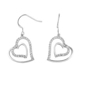 Sterling Silver Heart Hoop Dangle Earrings