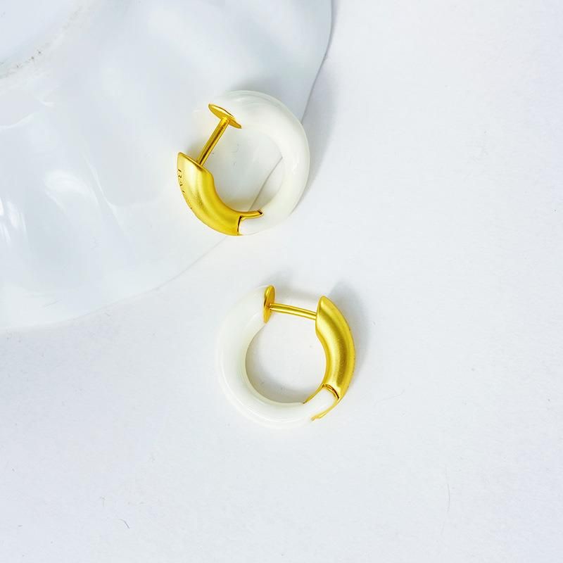 Candy Color Enamel Matte Gold Small Circle Earrings
