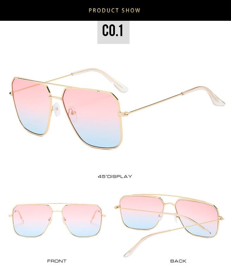 New Hot Selling Classic Fashion Trend Colorful Gradient Lens Sun Glasses Oversized Square Metal UV400 Sunglasses