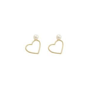 Minimalist Design Jewelry Stainless Steel Heart Freshwater Pearl Stud Earrings for Women
