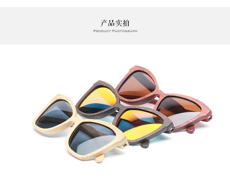 Custom Logo Polarized Lens Cat Eyes Ladies Bamboo Wooden Sunglasses