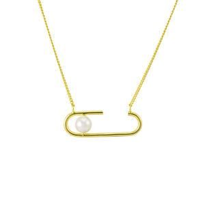 Womens Gold Plated Pearl Gemstone Dainty Geometric Fashion Pendant Necklace
