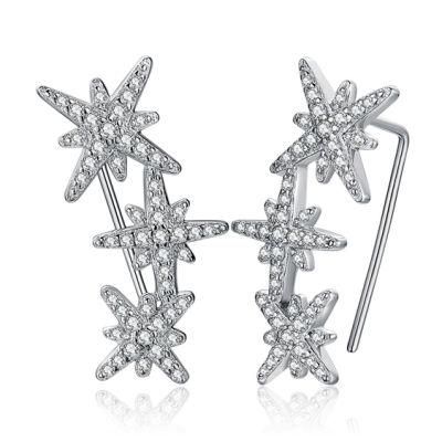 CZ Pave Cubic Zirconia Star Drop Dangle Earrings Hook 925 Sterling Silver
